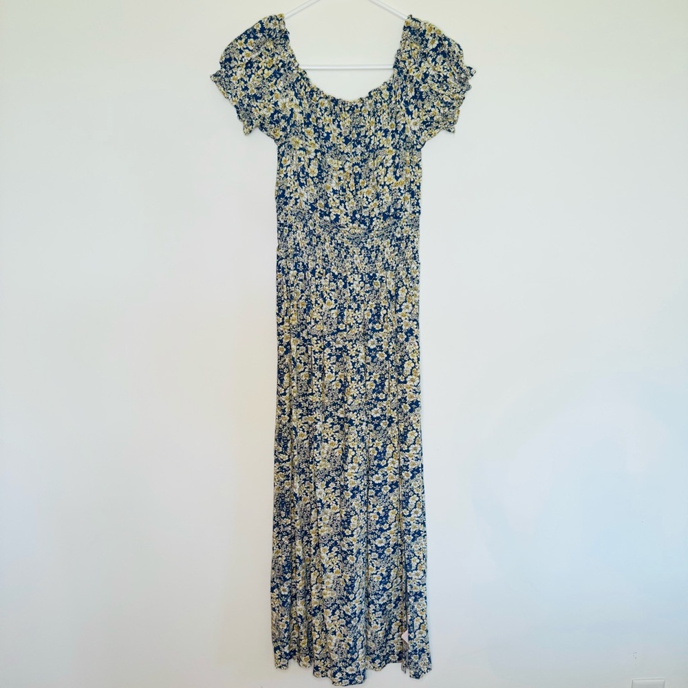 Philosophy Floral Blue and Yellow Peasant Top Maxi Dress Size Small